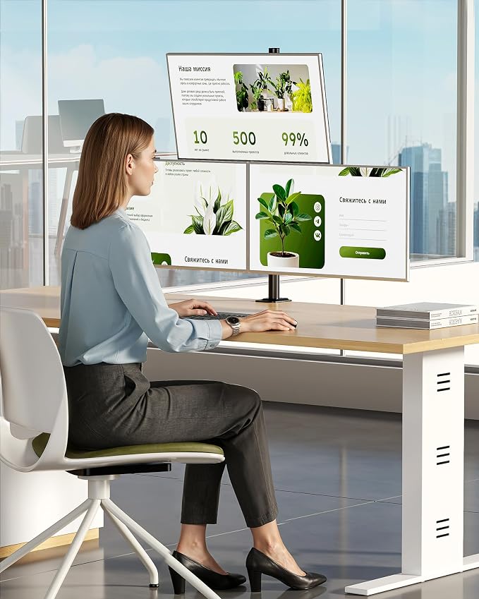 monTEK Triple Monitor Stand for 17-32" Screens, 22 lbs Each | Three-screen desk mount, height adjustment, tilt, swivel, rotation, clamp/grommet bases and VESA 75/100