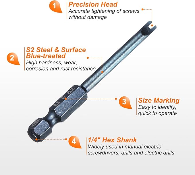 HARFINGTON 5pcs U-Type Screwdriver Bit 1/4" Hex Shank U5 Magnetic Head 2.6" Length S2 Steel U-Shaped Screw Driver Bit for Repair Work Electric Screwdriver, Blue