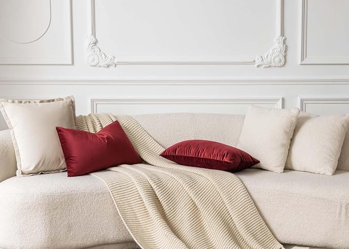 16x24 Pillow Covers Set of 2 Decorative Velvet Throw Pillow Covers,Burgundy | Luxury Red Cushion Covers with Invisible Zipper for Couch Sofa Bed Living Room Bedroom Home Decor Christmas