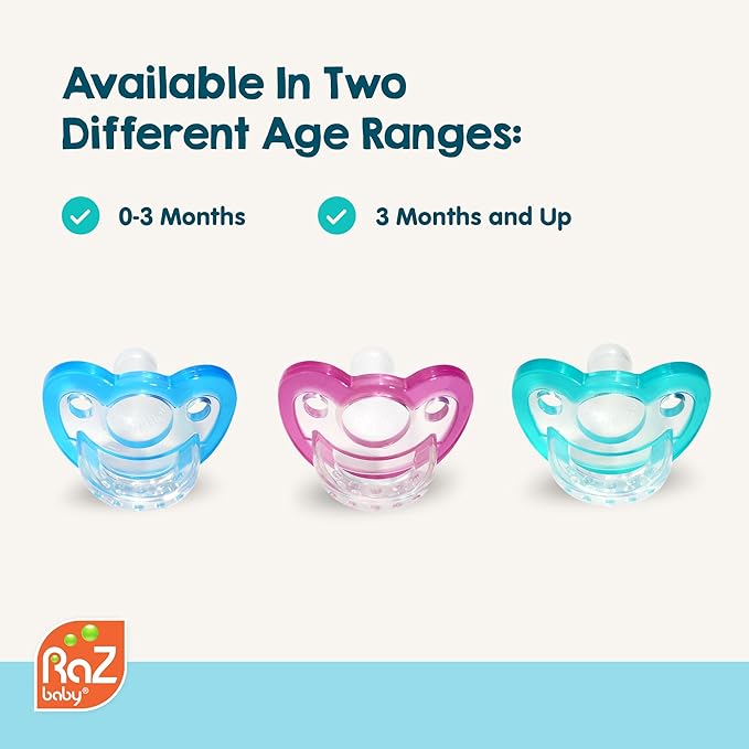 RaZbaby Jollypop Pacifier for Newborns & Up, USA Made, Natural Shaped Orthodontic Binky, Lovingly Shared in NICUs & Hospitals Worldwide, Medical-Grade 100% BPA-Free - 0-3 Months, 2 Pack - Blue