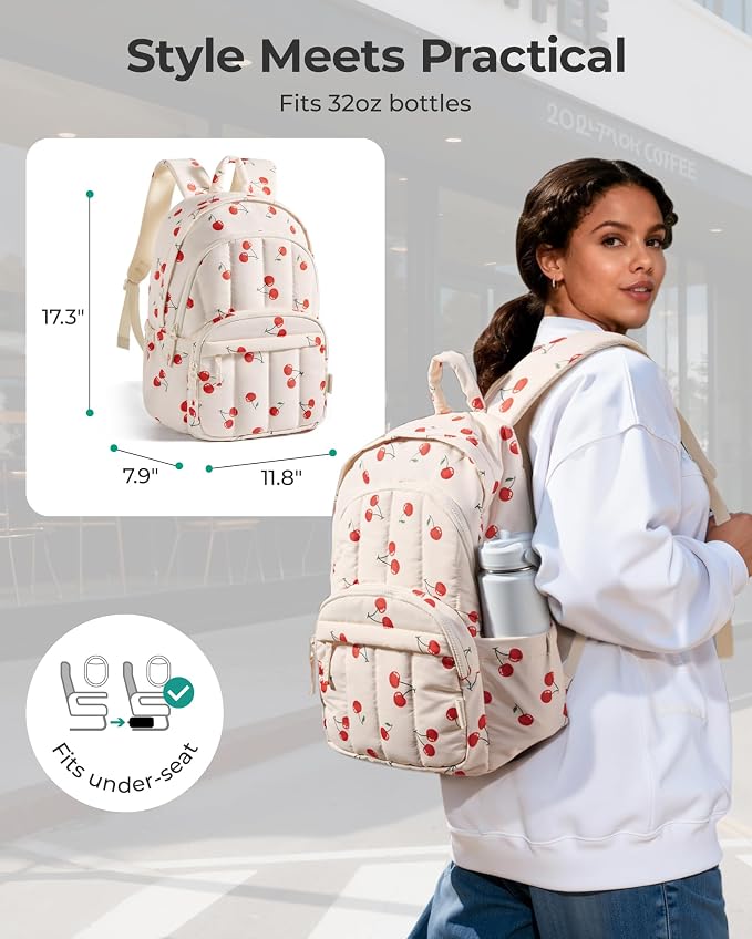 BAGSMART College Laptop Backpack,Cute Travel Backpack for Women,Quilted Computer Bookbag