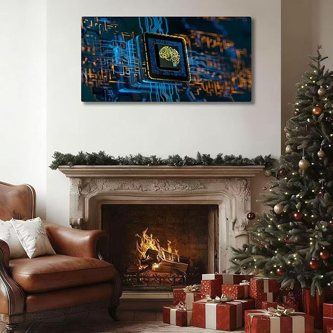 Wibinuki Wall Art Wall Decor Wall Paintings Machine Learning s. brains on cpu - Artificial Intelligence for Living Room Bedroom Bathroom Home Decor Can Be Hung Directly 20"x 40"