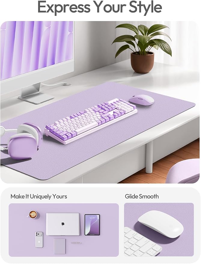 YSAGi Desk Protector&Blotter, Non-Slip Waterproof Leather Mouse Pad | Shields Scratches, Stains, Spills, Heat & Scuffs; Suede Non-Slip; Easy-Clean; Comfy Writing/Typing,31.5" x 15.8",Light Purple