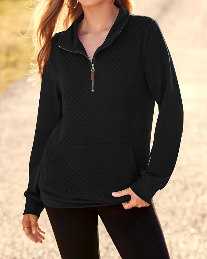 BTFBM Women Fashion Quilted Pattern Lightweight Zipper Long Sleeve Plain Casual Ladies Sweatshirts Pullovers Shirts Tops