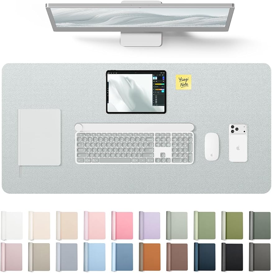 YSAGi Leather Desk Pad Protector, Office Desk Mat, Large Mouse Pad, Non-Slip PU Leather Desk Blotter, Laptop Desk Pad, Waterproof Desk Writing Pad for Office and Home (Silver, 31.5" x 15.8")