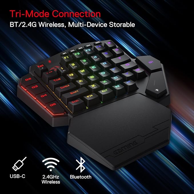 Redragon K585 PRO Wireless One-Handed RGB Gaming Keypad, 42-Key Layout | 0-Delay 2.4GHz Connection, On Board Macro Keys Keyboard, USB Pass-Through Port, Hot-Swap Socket, Detachable Wrist Rest