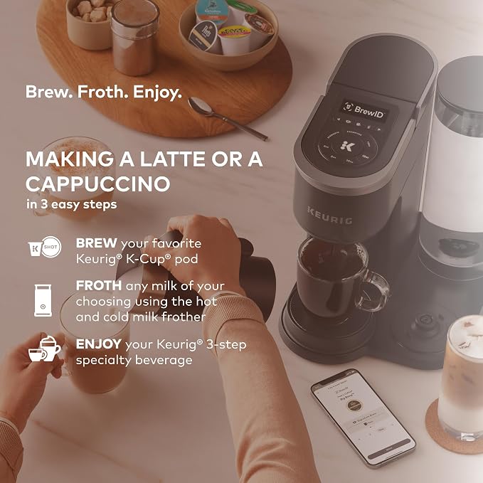 Keurig K-Café SMART Single Serve Coffee Maker with WiFi Compatibility, Latte and Cappuccino Machine with Built-In Frother, 6 Brew Sizes, Black | WIFI Brewid Smart Brewing, Built-in Milk Frother for Lattes and Cappuccinos, 6 Brew Sizes, K-Cup Pod Compat...