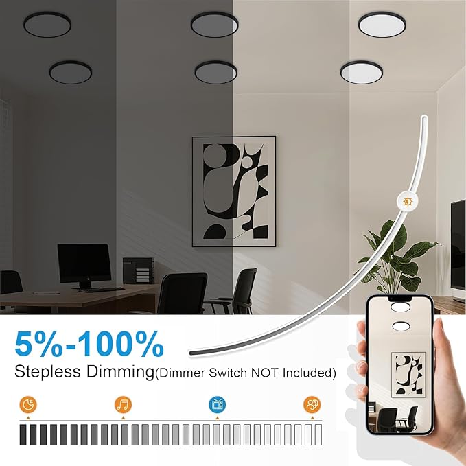 2Pack LED Flush Mount Ceiling Light: 12 inch Super Slim Dimmable & 5CCT (2700-6000K) Kitchen Lighting Fixtures Ceiling - 24W Black Low Profile Ceiling Lamp for Bedroom Garage Hallway