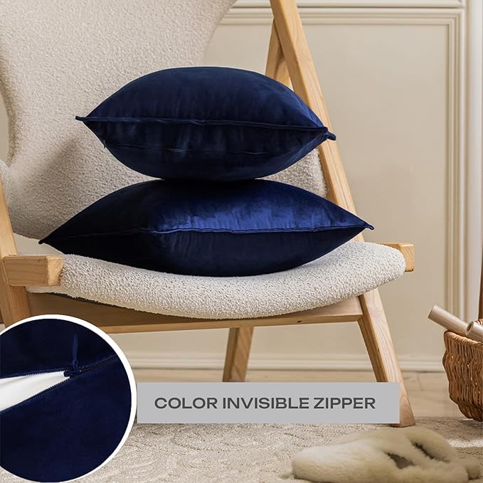 Velvet Navy Blue Throw Pillow Covers 24”x24”Pack of 2 Soft Decorative | Square Cushion Covers for Couch Sofa Bed Livingroom Car Home Decor,60x60Cm