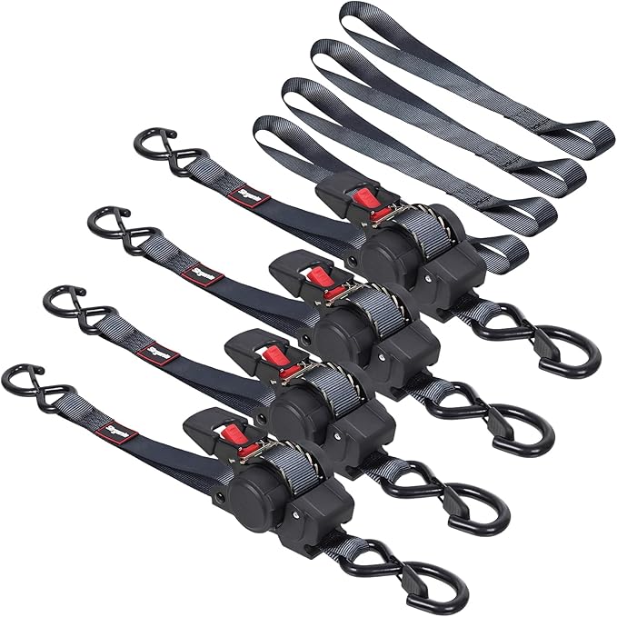 Retractable Ratchet Straps Automatic Ratchet Straps Self Retractable Ratchet Tie Down Straps 4Pack 12FT Cargo Straps for Motorcycle, Truck, Boat