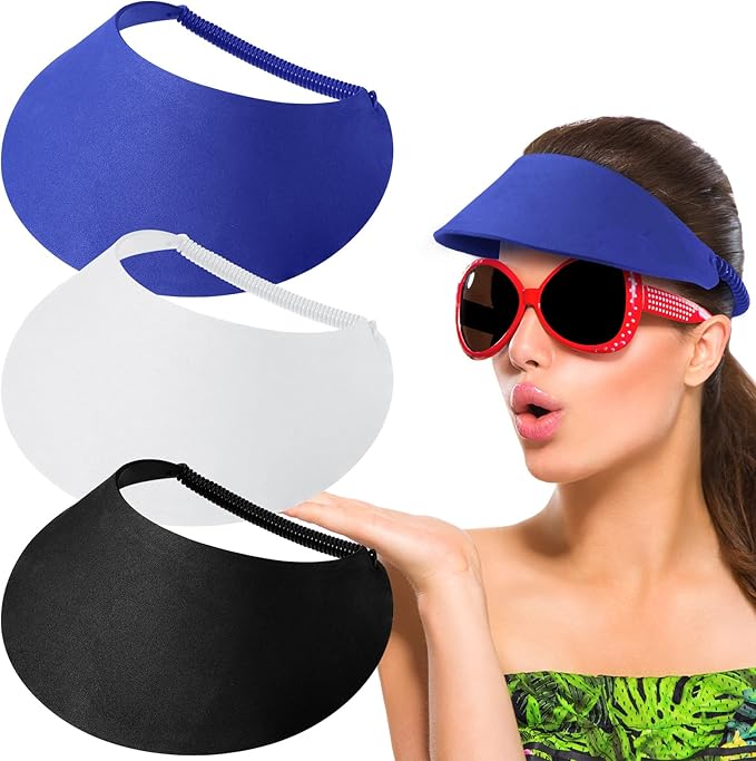 Vabean 3 Pcs Sun Visors for Women Solid String Sun Hat Fabric Foam Adjustable Soft Womens Golf Tennis Visor