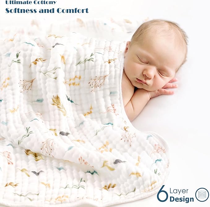 GRSSDER Ultra Soft Absorbent Muslin Cotton Baby Hooded Towel 2 Pack with Original Patterns, Extra Large Size 35"x 35" Swaddle Wrap for Newborn Infant and Toddler