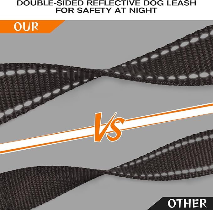 Joytale Dog Leash Heavy Duty for Large Dogs that Pull, Double Handle for Traffic Control, Double-Sided Reflective Leashes for Large Medium Dogs Night Safety, 4FT, Brown