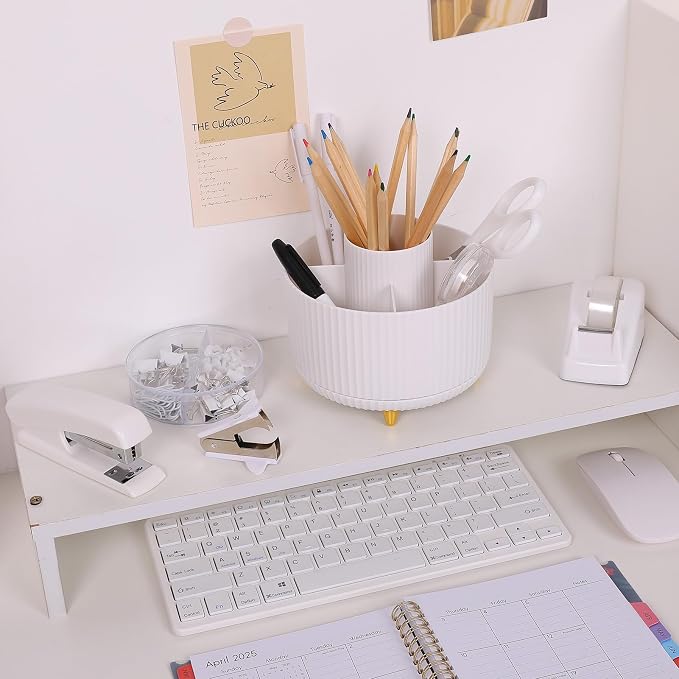 SKYDUE White Office Supplies Set, Office Desk Accessories 10PCS, Pencil Holder for Desk, Stapler, Tape Dispenser, Scissors, Ruler, Binder/Paper Clips and 1000pcs Staples,Desk Supplies Set