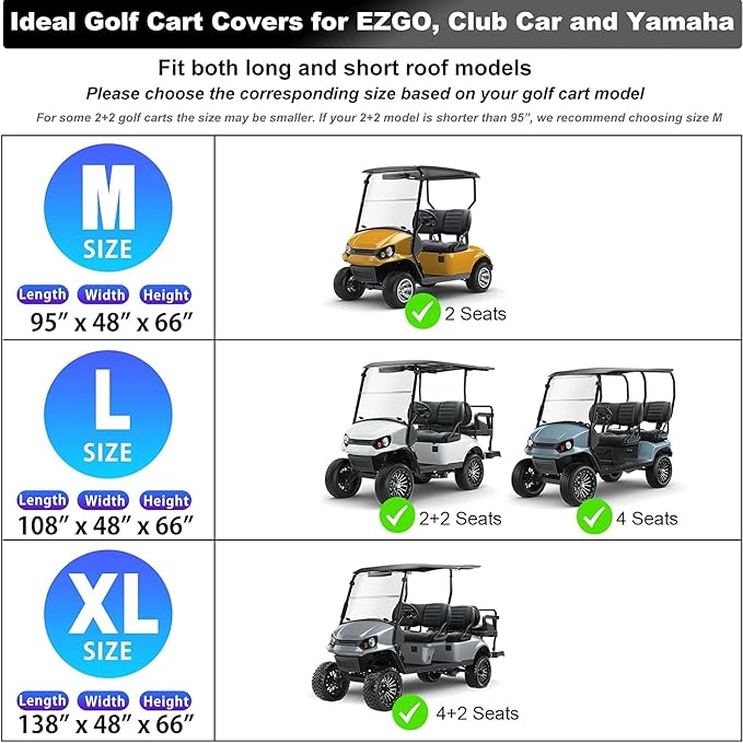 Rosefray Golf Cart Cover – Heavy-Duty 420D Oxford Fabric, Waterproof & Windproof Design – Fits Club Car, EZGO, Yamaha 4/4+2 Passenger Carts Black/Gray