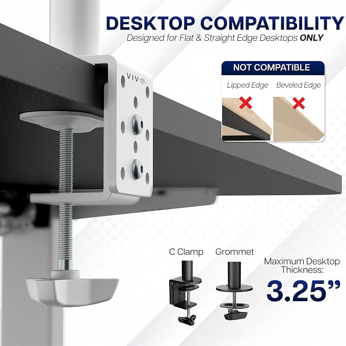 VIVO Dual Monitor Desk Mount for 13 to 30 inch Screens, STAND-V002W | White, Articulating, Adjustable Monitor Arm, Grommet or C-Clamp Mounting, Computer Stand for 2 Monitors, Holds 22 lbs Each