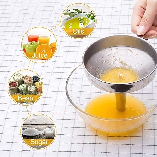 Kitchen Funnel, 3 Piece Stainless Steel Funnels Set with Handle Design and Removable Strainer, Great for Transferring of Liquid, Fluid, Dry Ingredients & Powder, Funnels for Filling Bottles