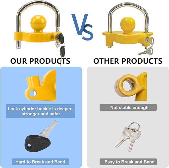 METOWARE Keyed Alike Trailer Coupler Lock Universal Adjustable Steel Trailer Hitch Lock, Anti Theft Trailer Ball Lock Towing Lock for Towing Trailer Security Fits 1-7/8",2”, 2-5/16" Coupler 2 Pack
