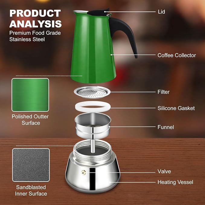 12 Cup Stovetop Espresso Maker Stainless Steel Moka Pot Stove Top Percolator Italian Coffee Makers Capable Mocha Greca Machine Cafe Classic Induction Cookers for Home and Camping 600ml 20oz