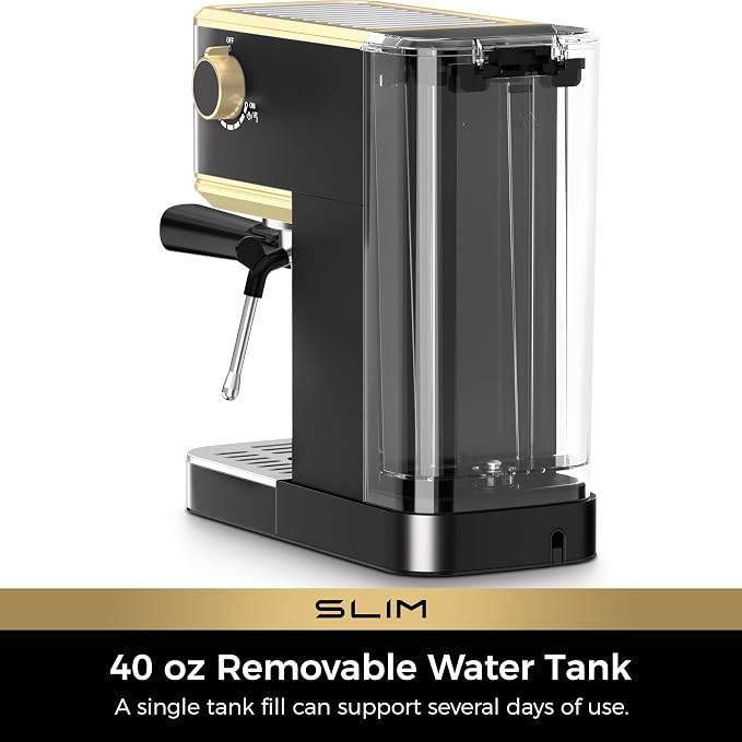 CHULUX Slim Espresso Machine with Milk Frother for Home Latte, Black & Gold | Precise Pressure Gauge, Food-Grade Materials, 20 Bar Italian Pump, Professional Temperature Control System, Stainless Steel