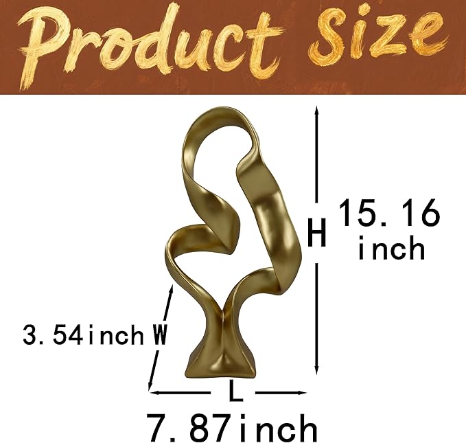 15" Modern Abstract Ribbon Decorative Sculpture, Knot Sculptures,Home Decor,Coffee Table Statues,Dining Living Room Desk Decor,Golden