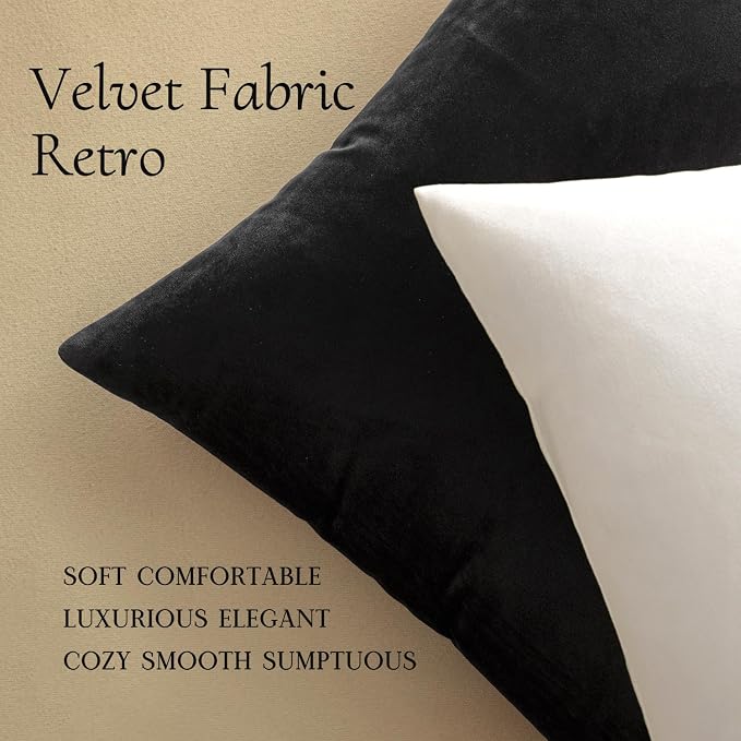 MIULEE Velvet Throw Pillow Covers 22x22 Inch Pack of 2 Black | Soft Solid Decorative Pillow Covers, Modern Luxury Home Decor, for Couch Chair Sofa Bedroom Livingroom