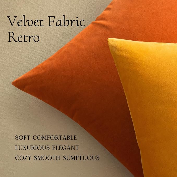 MIULEE Velvet Fall Throw Pillow Covers 14x14 Inch Pack of 2 Orange | Soft Solid Small Decorative Pillow Covers, Modern Luxury Home Decor, for Couch Chair Sofa Bedroom Livingroom Car