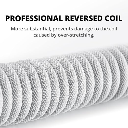 GUNMJO Pro Custom Coiled USB C Cable for Gaming Keyboard, Double-Sleeved Mechanical Keyboard Cable with Detachable Metal Aviator, 1.5M USB-C to USB-A, White Color