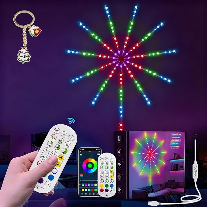 WiFi Bluetooth Smart Fireworks LED Light, Dream Colors LED Firework Lights Indoor with 16 Colors & 10 Lighting Modes, App and Remote Control, for Room, Party, Christmas, Festival Decor (12inchs)