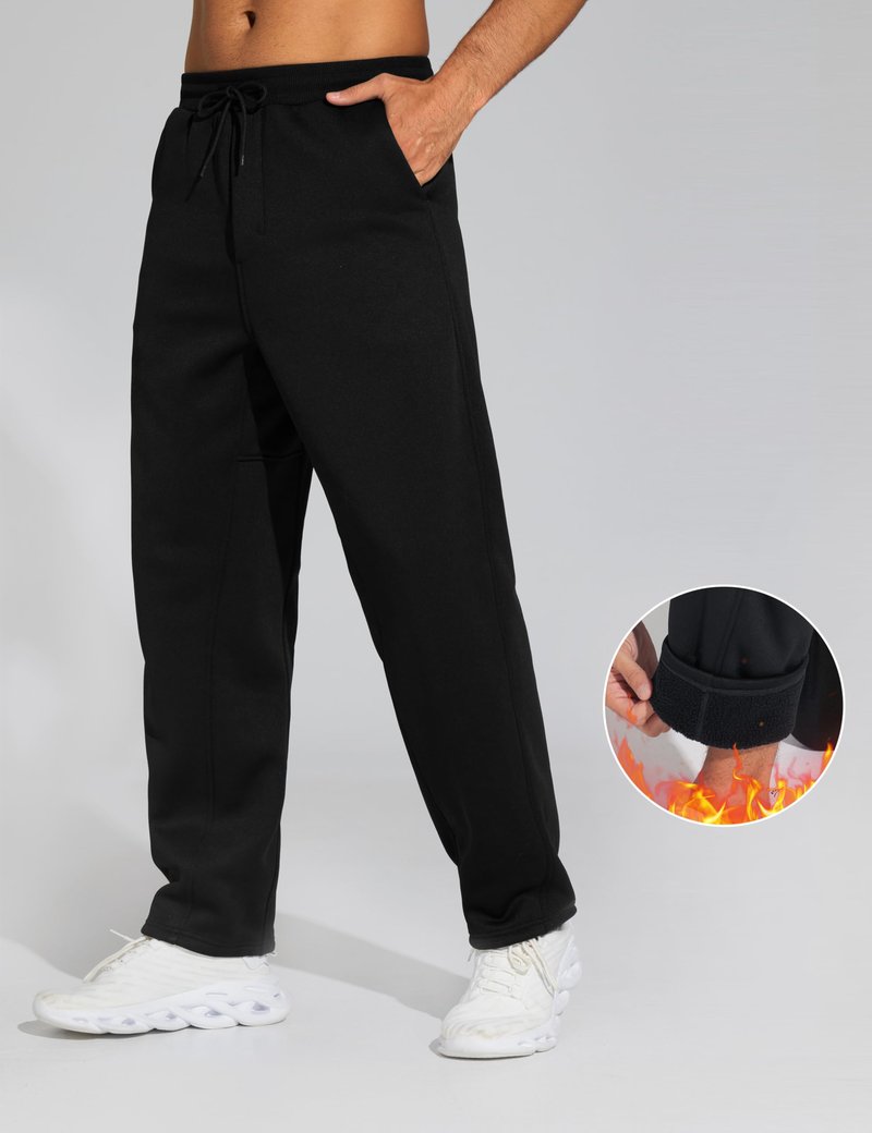 THE GYM PEOPLE Men's Baggy Sweatpants Fleece Drawstring Straight Leg Open Bottom Workout Pants with Pockets Black
