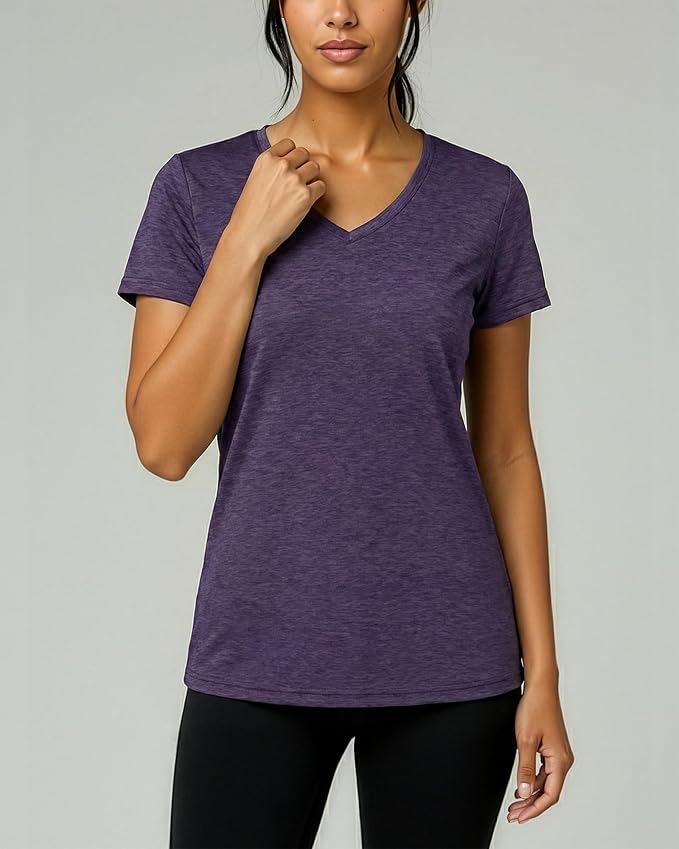 5 Pack Women's Dry Fit V Neck Workout Tops T Shirts Athletic Gym Yoga Tees | Available In Plus Size, Cooling Moisture-Wicking, Short Sleeve, Quick-Dry, Fitness, Stretch, Exercise, Running, Hiking