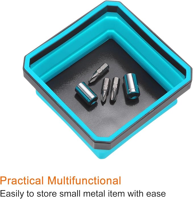 HARFINGTON 2Pcs Collapsible Magnetic Parts Tray Foldable Tool Trays Square Small Metal Parts Organiser for Fixing Screw Bolts Nuts Washers Pins, Sky Blue