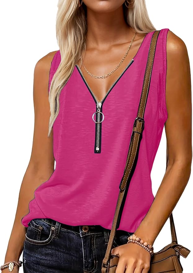Halife Womens Half Zip V Neck Tank Tops Summer Sleeveless Shirts Casual Loose Top Blouses T Shirts
