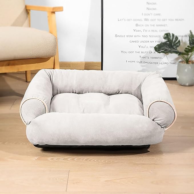 Suede Sofa Dog Bed, Multiple Sizes Orthopedic Memory Foam Mattress, Durable and Calming, Washable Dog Bed with Anti-Slip Bottom XL lightGrey