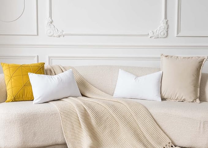 Throw Pillow Covers Set of 2 for Couch Bed Velvet Cushion Cover 14x14,White | Decorative Pillow Covers with Invisible Zipper for Sofa Living Room Bedroom Home Decor Modern