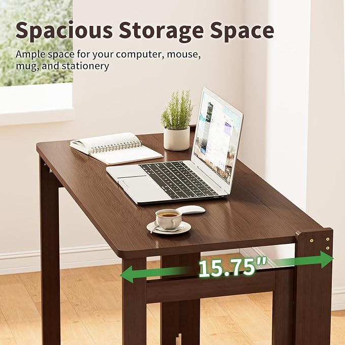 Folding Desk for Small Spaces, Bamboo Foldable Desk, Small Computer Table | Small Computer Desk, Mid Century, Fold Out，Compact Size, for Bedroom, Living Room, Apartment, Home Office