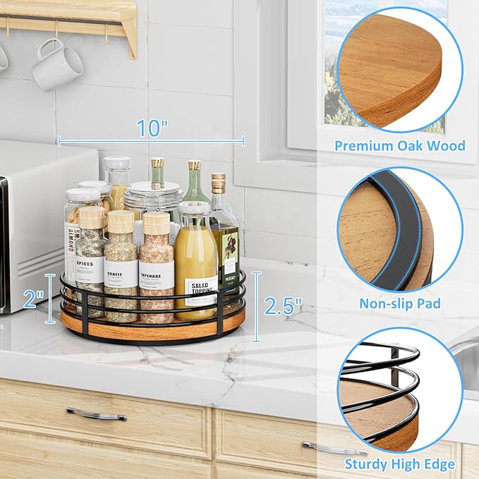 10" Lazy Susan Turntable Organizer - Wood Round Lazy Susan for Cabinet Kitchen Countertop Dining Table Pantry Cupboard Bathroom Coffee Bar Storage Home Decor