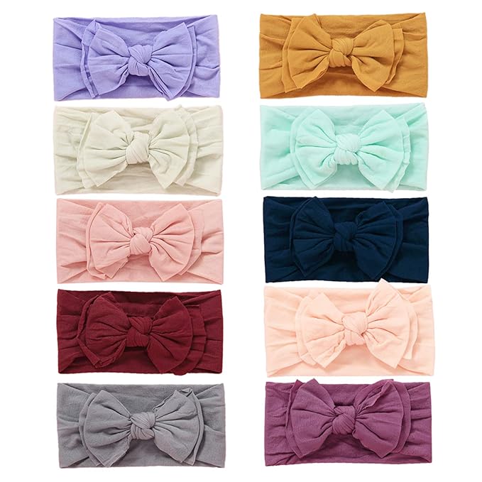 Mookiraer Baby Girls Headbands with Bows Handmade Hair Accessories Stretchy Hairbands for Newborn Infant Toddler Baby Essentials (Double Bows 12pcs)