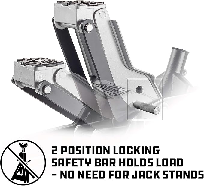 Powerbuilt Xtra Low Profile Floor Vehicle Jack with Safety Bar, Extra Low Car Jack - 2 Ton Load Capacity 620479E, Silver