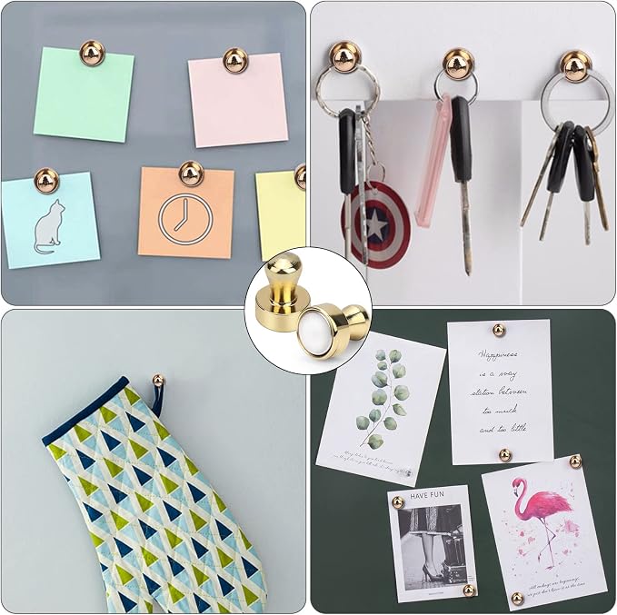 LOVIMAG Fridge Magnets 50Pcs, Magnet for Refrigerator Whiteboard, Gold | Small Strong Neodymium Metal Cute Push Pin for Classroom, Kitchen, Accessories Decorative, Office, Calendar