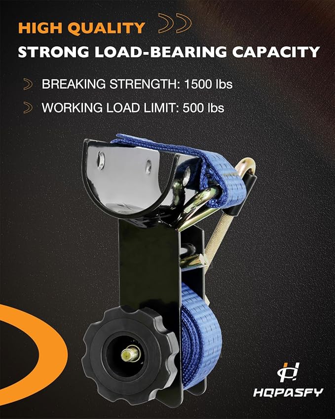 Ladder Rack Ratchet Straps, W/J-Hook (2PCS), 2" Black Round Tube Mount, 1.5" Wide x 7.5' Long, Blue Truck Rack Straps, 500 lbs Load Heavy Duty, Lumber Rack Ratchet Straps, Pipe/Roof Rack Straps