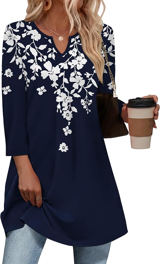 OFEEFAN Summer Boho Tops For Women 3/4 Length Sleeve Womens Tops Vacation Outfits
