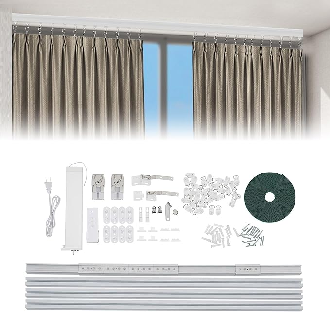 Bacocoo Electric Motorized Curtain Rail Track with Remote Control, Smart Curtains System Smartphone App Control Applicable for Home/Office. Automatic Curtain Opener 7.08-13.78ft.