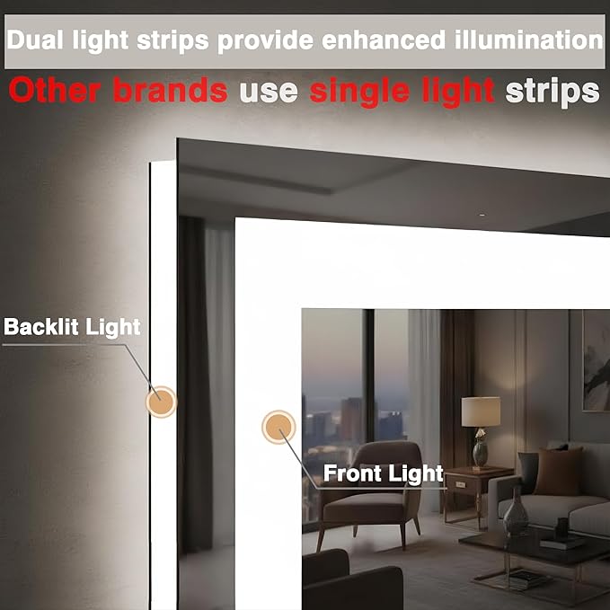 77"x36" Large LED Bathroom Mirror with Front Lit and Backlit, Anti-Fog Lighted Mirror for Wall, Stepless 3 Colors Dimmable Smart Vanity Mirror(Horizontal/Vertical)