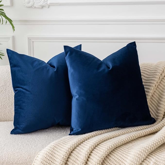 24x24 Velvet Throw Pillow Covers Set of 2 for Couch Sofa Bed,Navy Blue | JUSPURBET Decorative Pillow Covers with Invisible Zipper for Modern Living Room Bedroom Home Decor