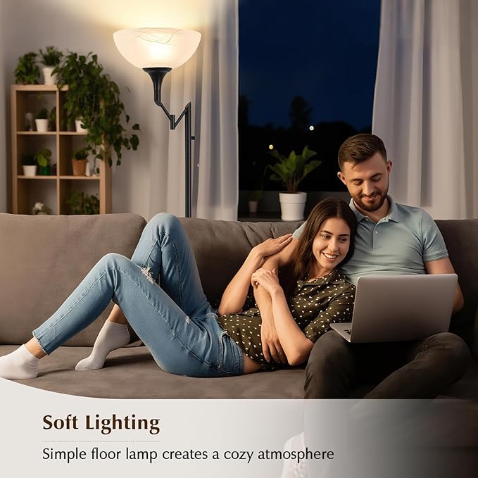 Floor Lamps for Living Room Black, 70" Tall Standing Lamp with Glass Shade, Torchiere Floor Lamp with 350°Adjustable Swing Arm Lamp, Pole lamp for Bedroom, Living Room, Office, Bulbs Included