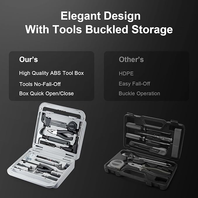 Growneer Tool Set, 241 Piece Home Tool Kit with Durable Metal Tools for Home Repair,DIY,Maintenance,Includes Screwdriver Wrench Hammer Scissors Tape Plier Tool Box Essential Mechanics Tools Kit