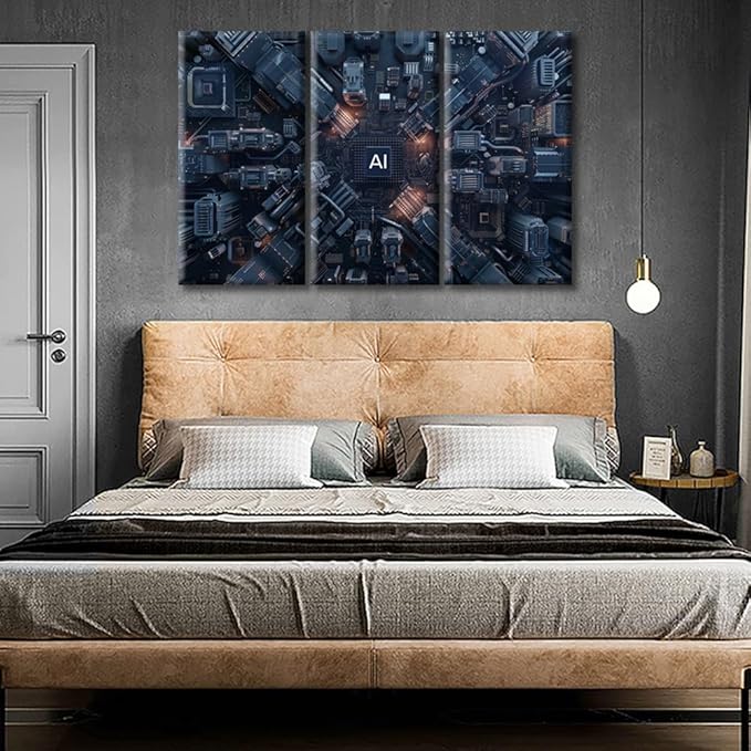 3 Pieces Artificial Intelligence Concept Wall Art Advanced Circuitry Wall Decor Motherboard Digital Chip Canvas Prints Pictures Modern Living Room Bedroom Office Home Decor Artwork (42"Wx28"H)