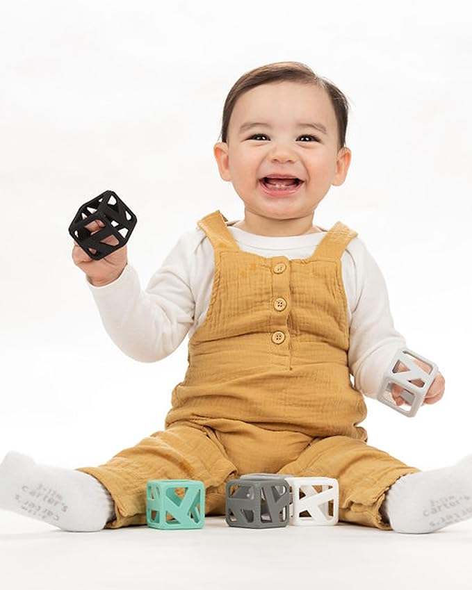 Malarkey Kids Stack N Chew - Mini Cubes Baby Chew Toy Monochrome - Develops Fine Motor Skills, Increases Grip Strength, Stimulates Hand-Eye Coordination (Monochrome)