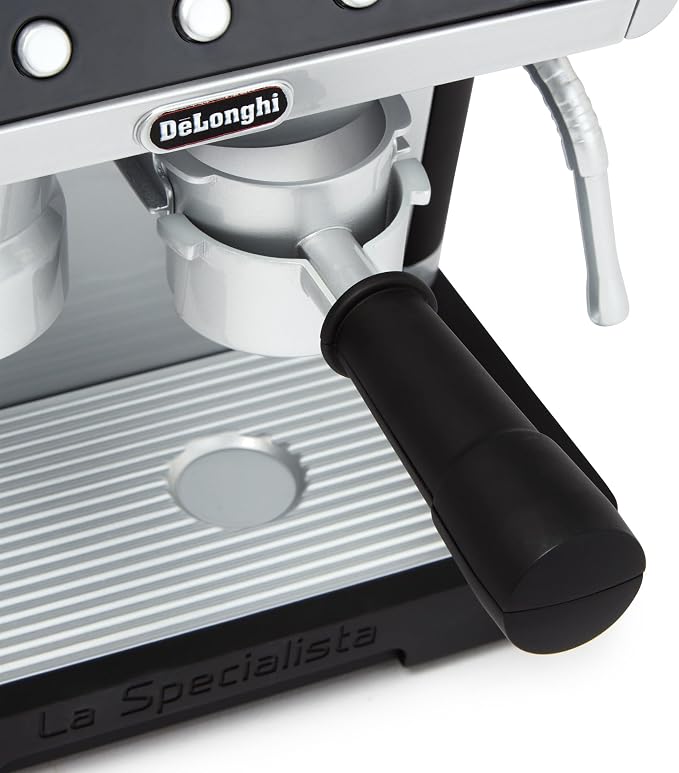 Casdon De'Longhi Toys Barista Coffee Machine. Toy Kitchen Playset for Kids with Moving Parts, Realistic Sounds and Magic Coffee Reveal. For Children Aged 3+, Silver, Black